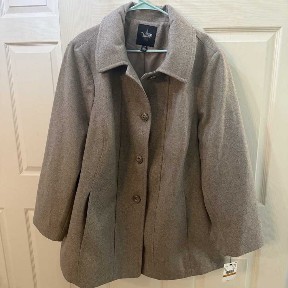 London Fog Women's Pea‎ Coat 3x Wool Blend Tan/Beige NWT MSRP $180 Lined - Picture 7 of 11